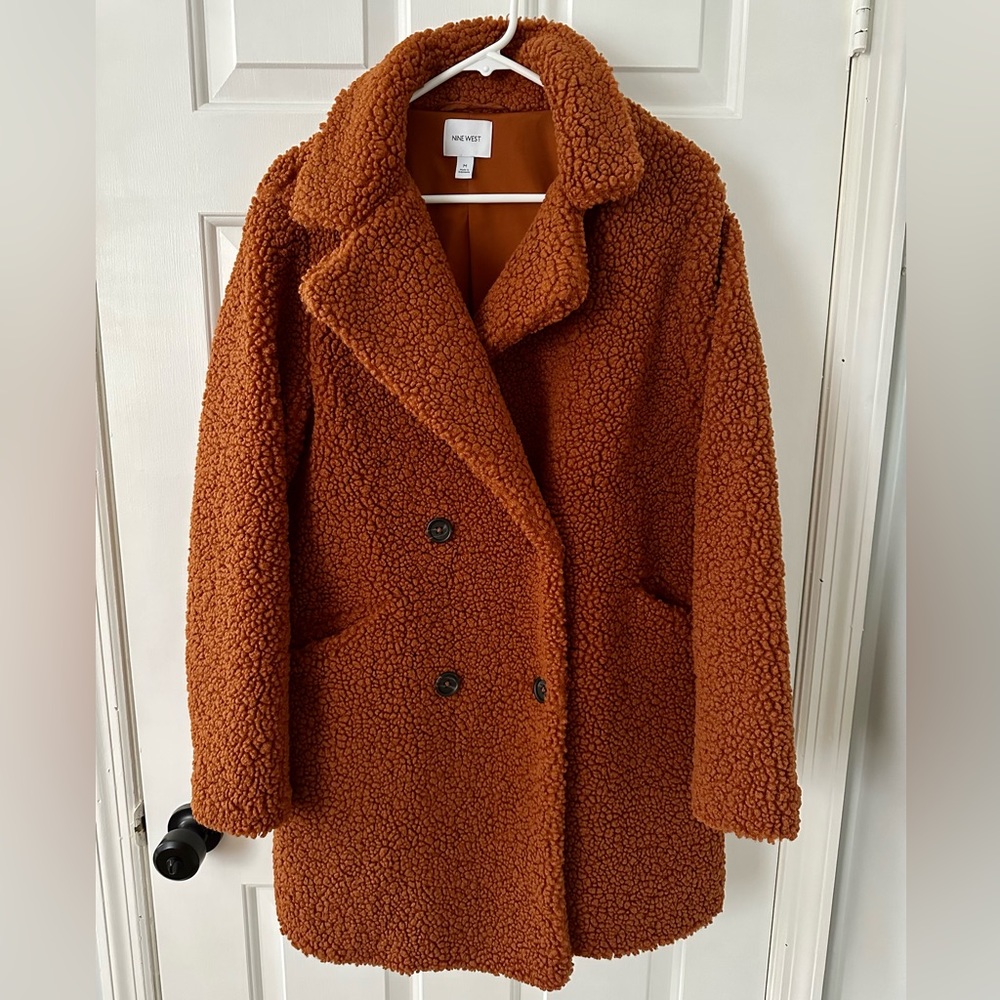 Women’s Nine West Double Breasted Teddy Coat, size M, nutmeg coffee